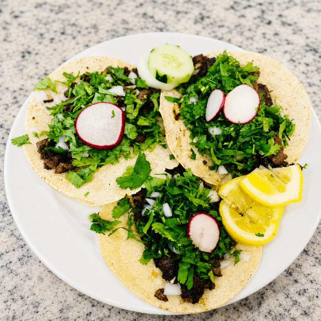 Seasoned Pork (C. Enchilada) Tacos.