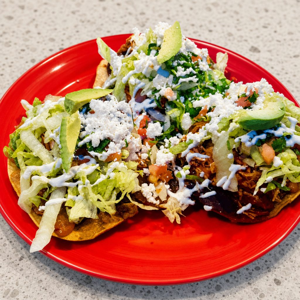 Roasted Goat (Barbacoa) Tostadas.