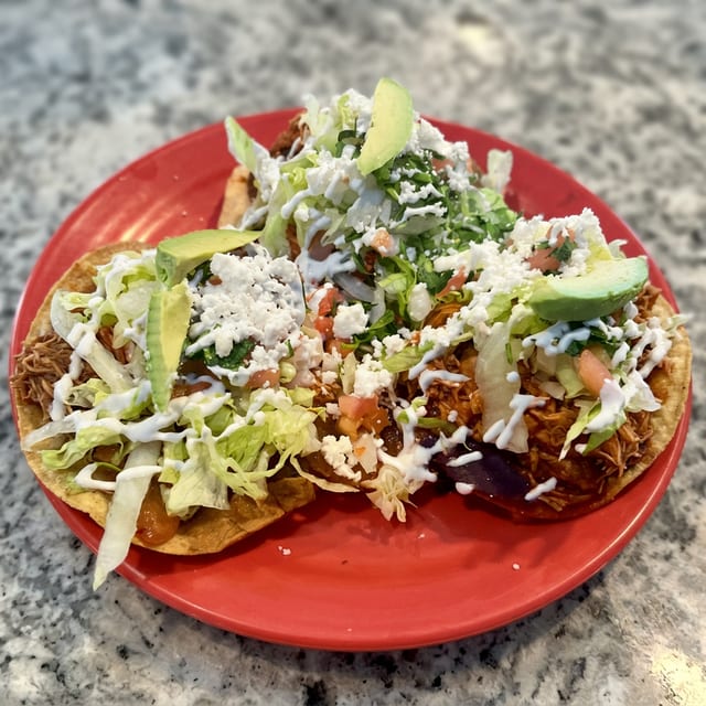 Roasted Goat (Barbacoa) Tostadas.